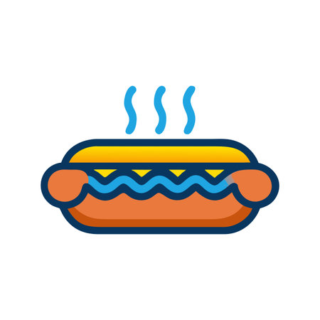 Delicious Hotdog Icon with Mustard and Steam Designのイラスト素材