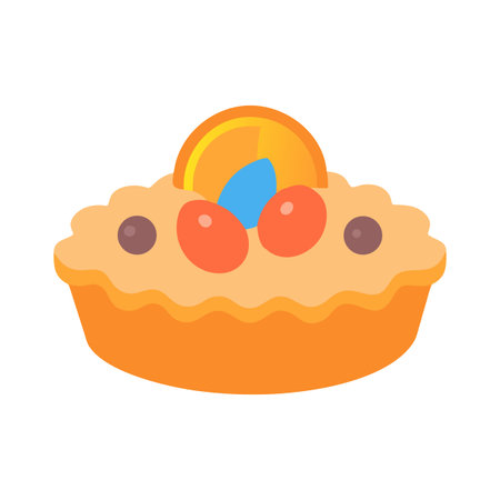 Orange pie icon with various fruit toppings