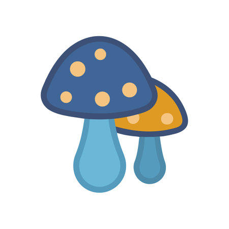 Cute Cartoon Mushrooms with Blue and Yellow Capsのイラスト素材