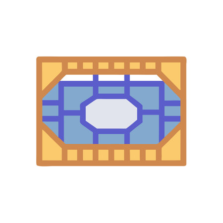 Elegant Stained Glass Window Design in Blue and Goldのイラスト素材