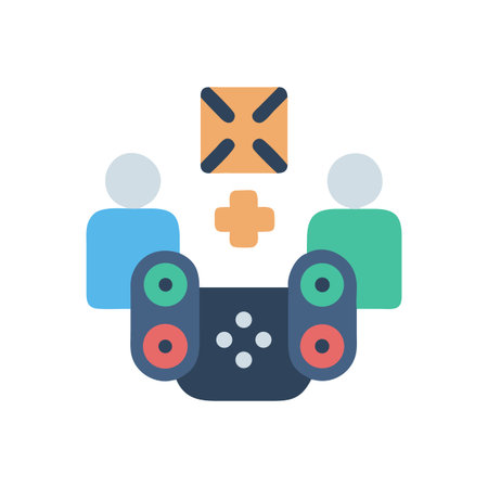 Collaborative Gaming Icon: Multiplayer, Teamwork, and Fun Vector