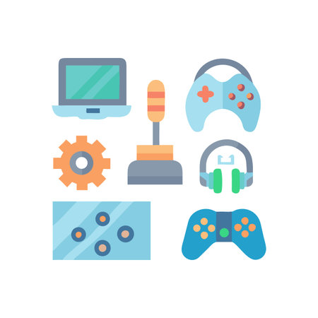 Gaming Illustration With Laptop, Gear, Joystick, Controller, Headphonesのイラスト素材