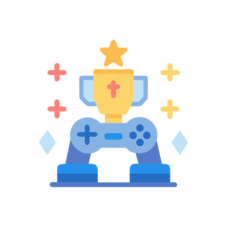 Gaming Victory: Controller and Trophy with Star Elementのイラスト素材