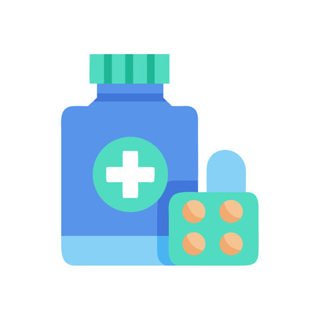 Pills and Bottle of Medicine on Black Backgroundのイラスト素材