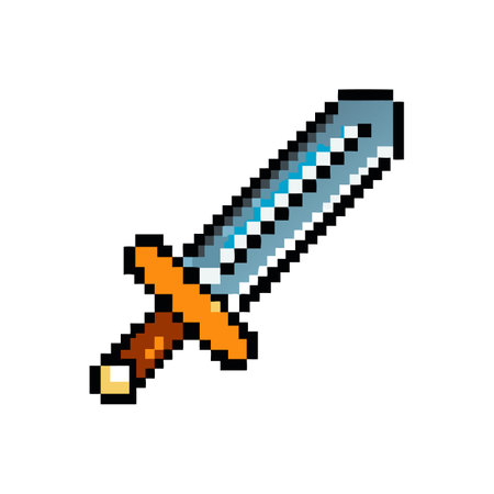 Pixel Art Sword with Golden Hilt and Blue Bladeのイラスト素材
