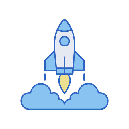 Illustration of blue rocket launch on black backgroundのイラスト素材