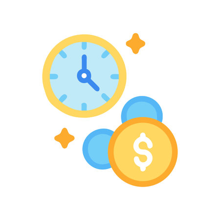 Time is money: clock, dollar coin, and sparklesのイラスト素材