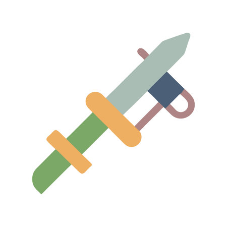 Stylized, colorful sword icon with geometric shapes and black backgroundのイラスト素材