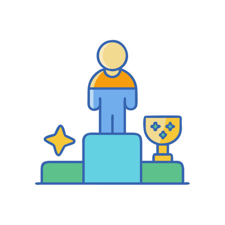 Colorful Success Icon: Winner, Trophy, Star on Pedestalのイラスト素材