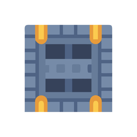 Blue crate illustration with gold accents and black backgroundのイラスト素材