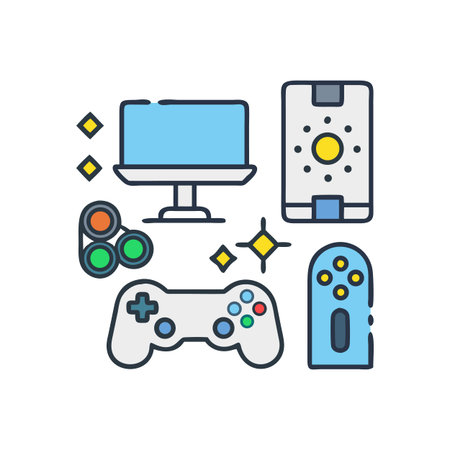Gaming Icon Set with Console, Monitor, and Controllers