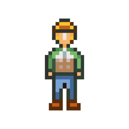 Pixel Art Character with Hat and Green Jacket