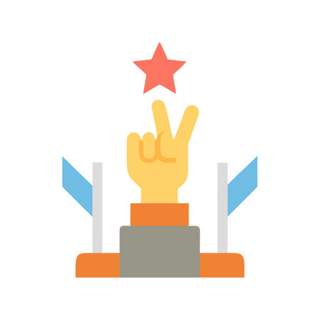 Victory Hand with Star Illustration on Black Backgroundのイラスト素材