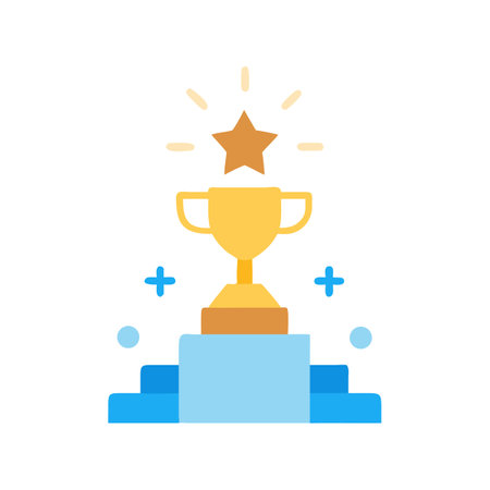 Golden trophy icon on blue steps, winning conceptのイラスト素材