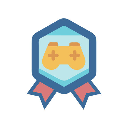 Gaming Achievement Badge Icon with Controller on Black
