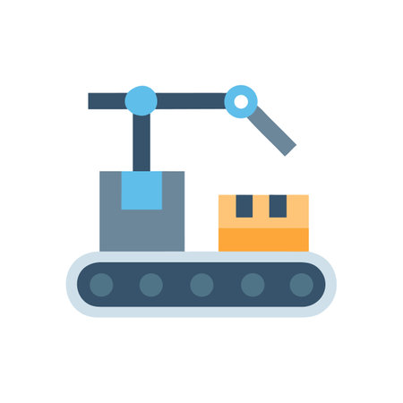 Industrial robot arm and conveyor belt illustrationのイラスト素材