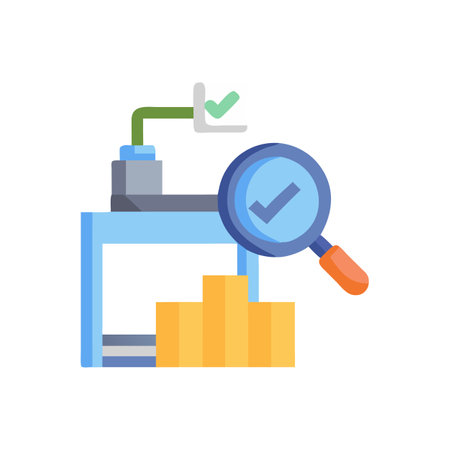 Data analysis process with magnifying glass and checkmark symbolのイラスト素材