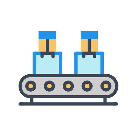 Conveyor belt with packages for manufacturing or logisticsのイラスト素材