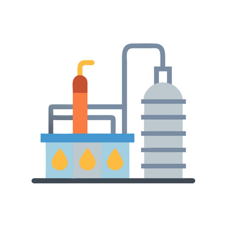 Stylized Oil Refinery Plant Illustration on Black Backgroundのイラスト素材