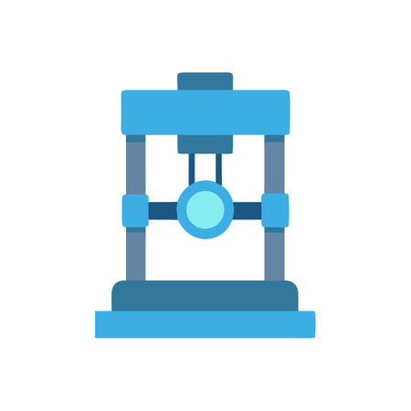 Hydraulic Press Illustration: Machine, Factory, Engineering, Blue Colorのイラスト素材
