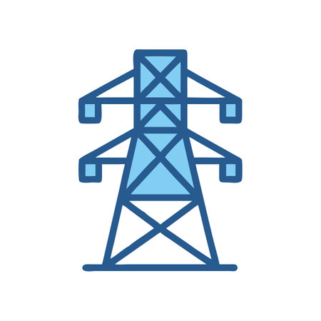 Stylized Light Blue Power Transmission Tower Silhouette Illustrationのイラスト素材
