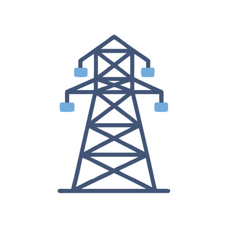 Blue Power Line Tower on Black Background Illustrationのイラスト素材