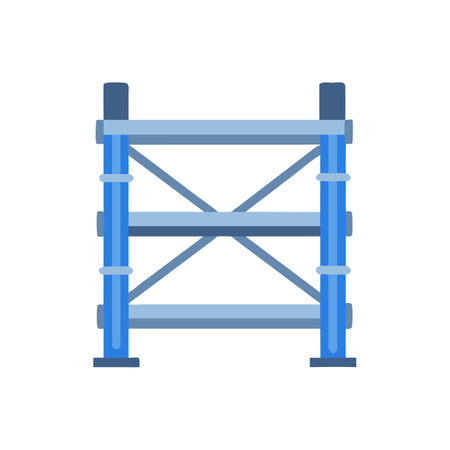 Blue construction scaffolding, platform structure with cross bracesのイラスト素材