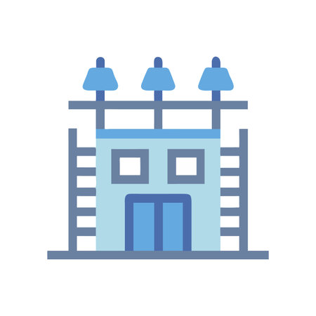 Cartoon stadium building icon with lighting and laddersのイラスト素材