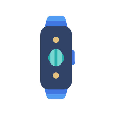Blue fitness tracker smartwatch icon on black backgroundのイラスト素材