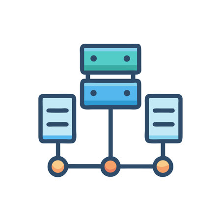 Network server icon connecting to two client serversのイラスト素材