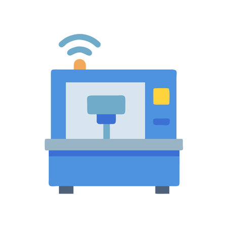 Smart CNC Machine Illustration with Wireless Connectivity Symbolのイラスト素材