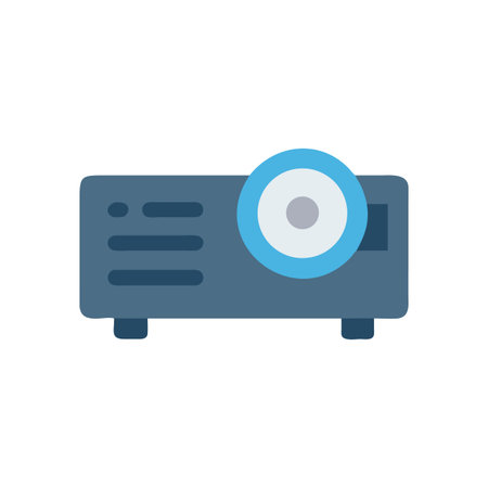 Blue projector isolated on black background stock illustration