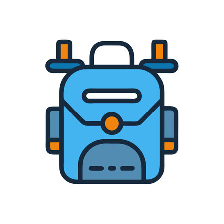 Blue backpack icon illustration with orange elementsのイラスト素材
