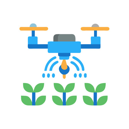 Precision Agriculture: Drone Spraying Plants on Black Backgroundのイラスト素材