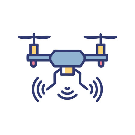 Colorful icon representing drone technology with broadcasting signals
