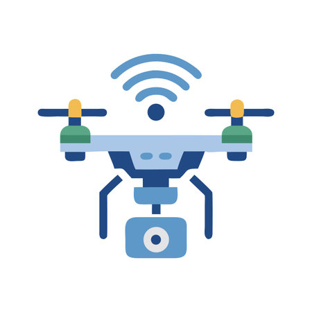 Drone with Camera Icon, Isolated on Black Background