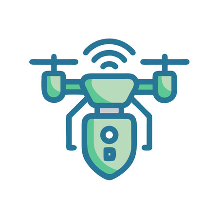 Drone Security Vector Illustration on Black Backgroundのイラスト素材