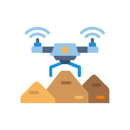 Drone delivery above packages icon on black backgroundのイラスト素材