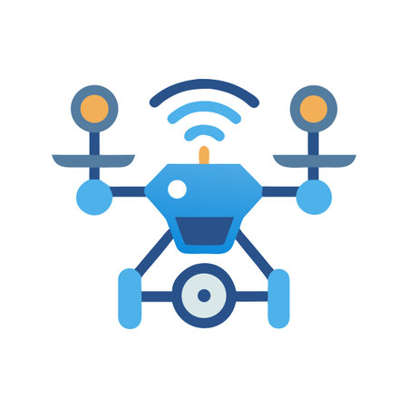 Modern Blue Drone Flat Icon on Black Background