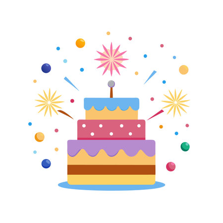 Colorful Vector Birthday Cake with Confetti Illustrationのイラスト素材