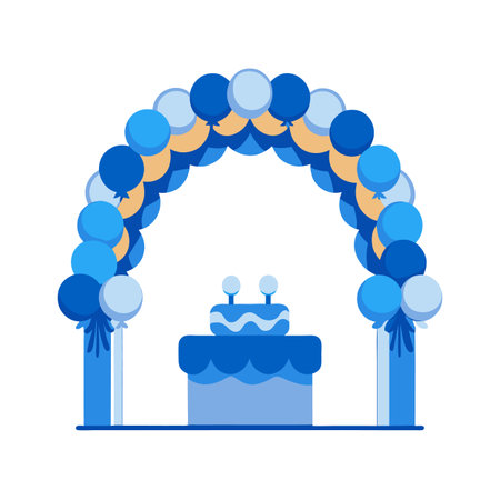 Blue balloon arch birthday cake party decoration designのイラスト素材