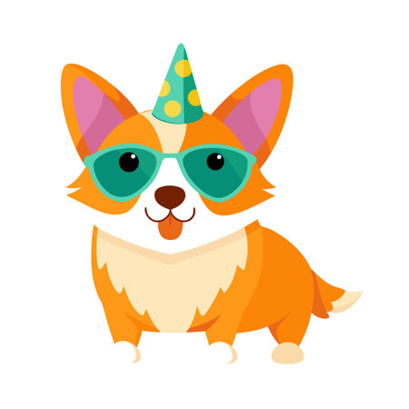 Cute corgi dog with party hat and sunglassesのイラスト素材