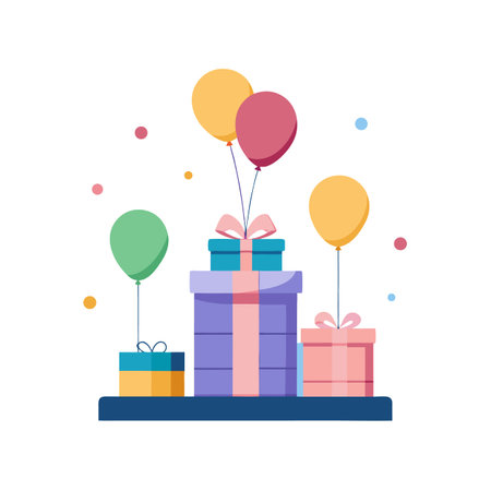 Celebration with Balloons and Gift Boxes Illustration Designのイラスト素材