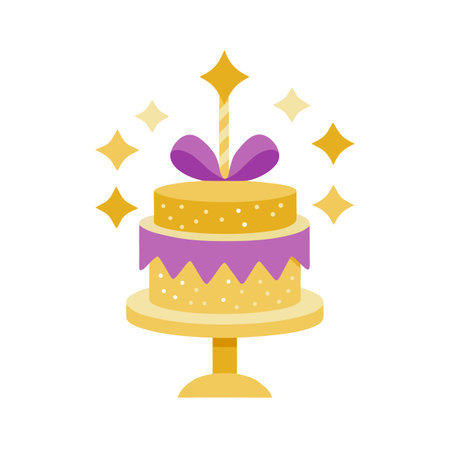 Elegant two-tier birthday cake with ribbon and sparklesのイラスト素材