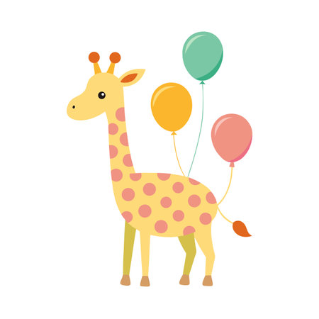 Cute cartoon giraffe with colorful balloons vector illustrationのイラスト素材