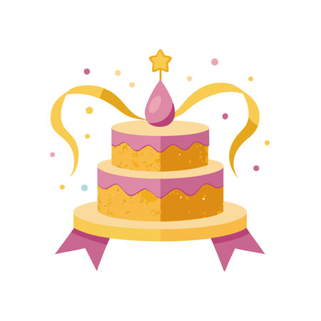 Cute Two-Tier Cake with Ribbons and Star Topperのイラスト素材