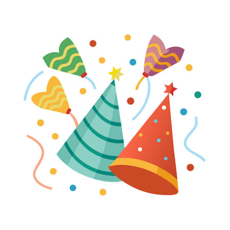 Colorful Party Hats and Confetti Celebration Vector Illustrationのイラスト素材