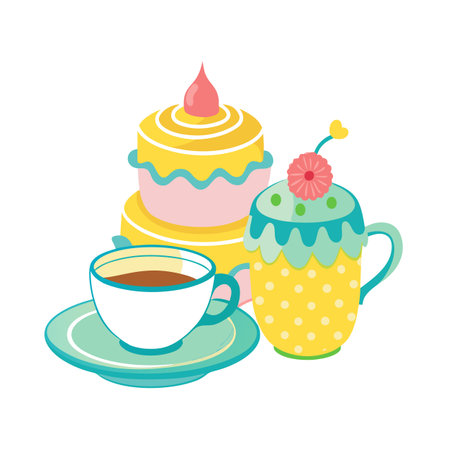 Colorful Cupcakes, Coffee and Cake Illustration for Funのイラスト素材