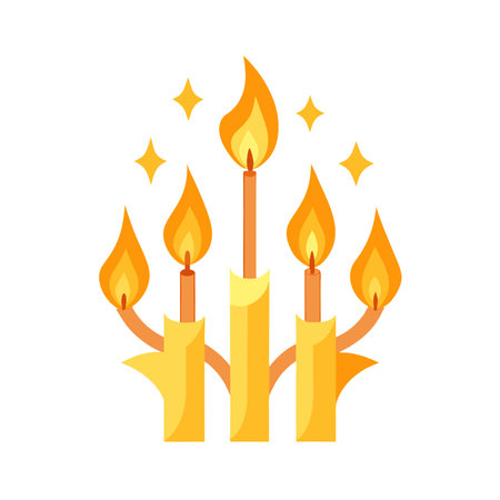 Bright Illustration of Five Candles with Flames and Starsのイラスト素材