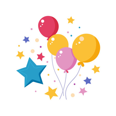 Balloons and Stars: Colorful Celebration Illustration Designのイラスト素材